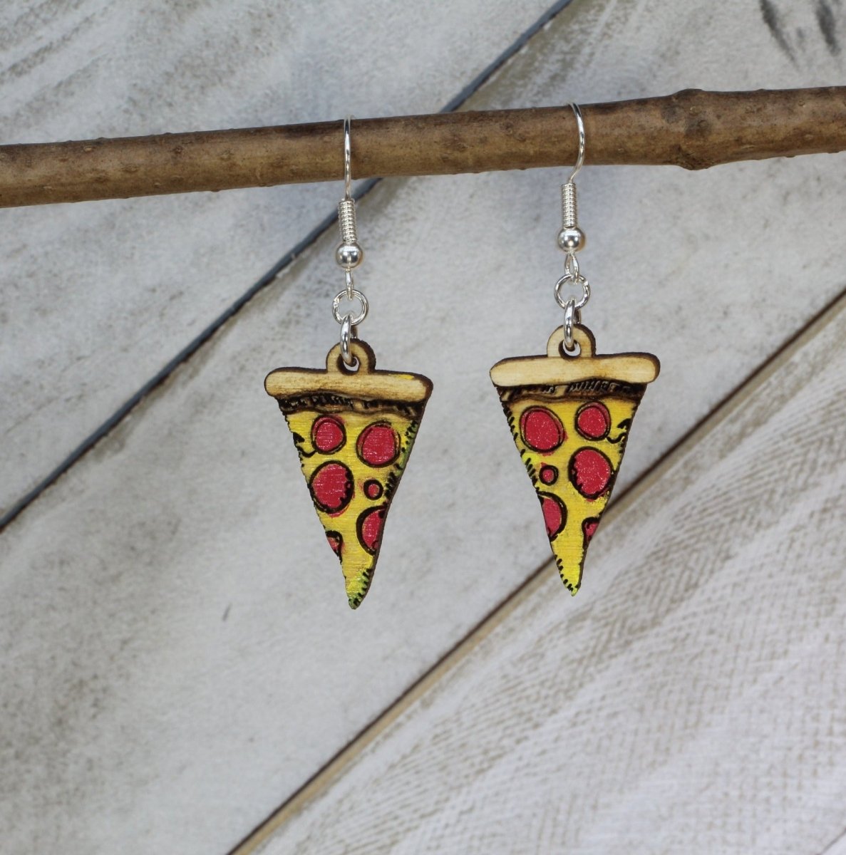 Pizza Slice Wooden Earrings | Funny Food Lover Jewelry