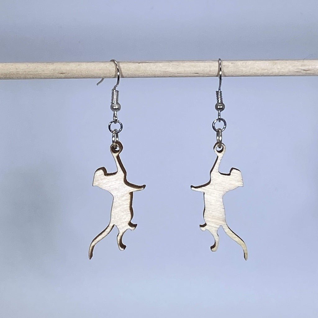 Hanging Cat Wooden Dangle Earrings | Cute Cat Jewelry