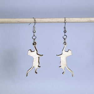 Hanging Cat Wooden Dangle Earrings | Cute Cat Jewelry