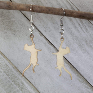Hanging Cat Wooden Dangle Earrings | Cute Cat Jewelry