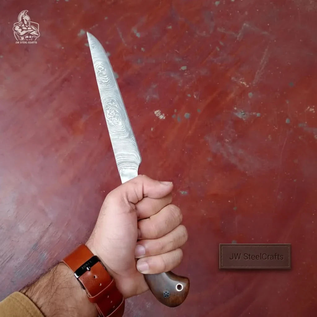 Handmade Damascus Fillet Knife - Premium Blade for Fish Processing & Trimming by JW SteelCrafts, Damascus knife detail photo 2