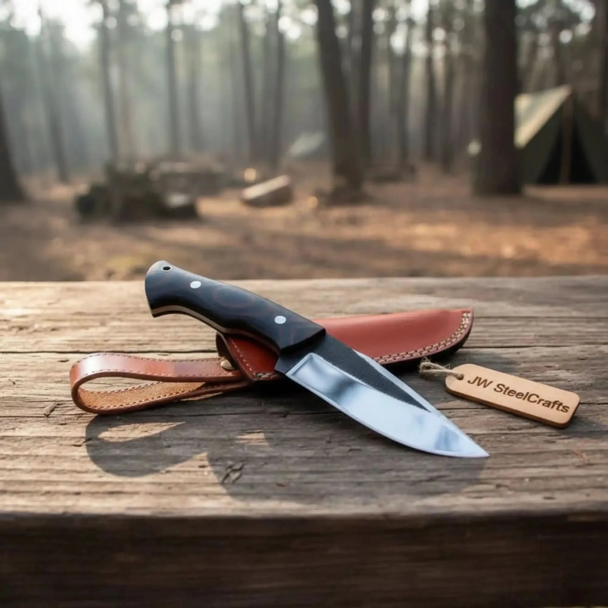 Drop Point Skinner Knife Damascus Steel Blade Rosewood Handle 4 Inch Fixed Blade Hunting Knife by JW SteelCrafts, Damascus knife detail photo 2