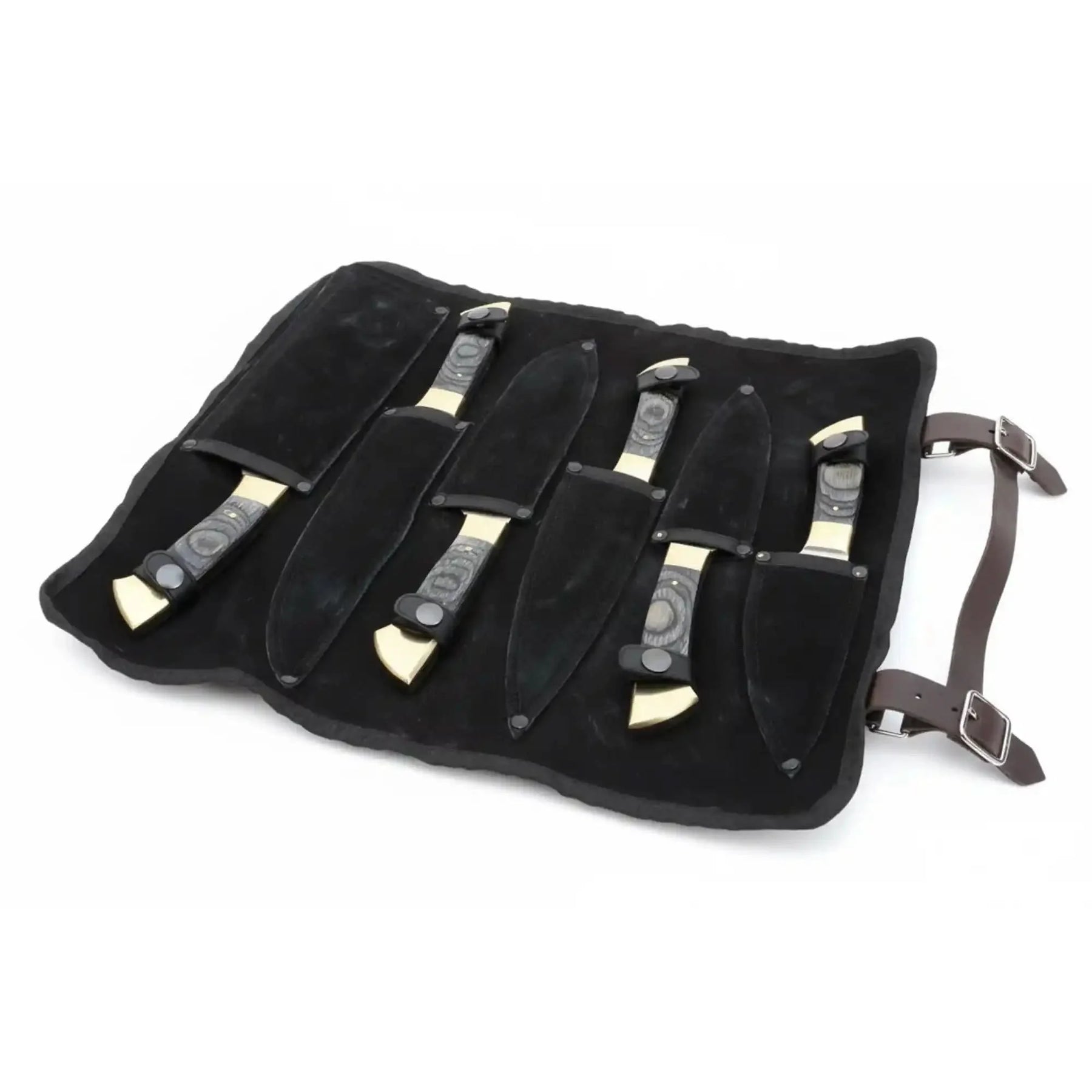 440c stainless steel Kitchen Knives Set With Beautiful Leather Roll Kit DK-0091