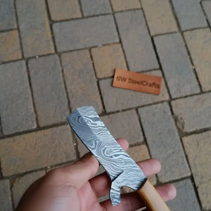 Damascus Bull Cutter Knife Twisted Steel Olive Wood Handle