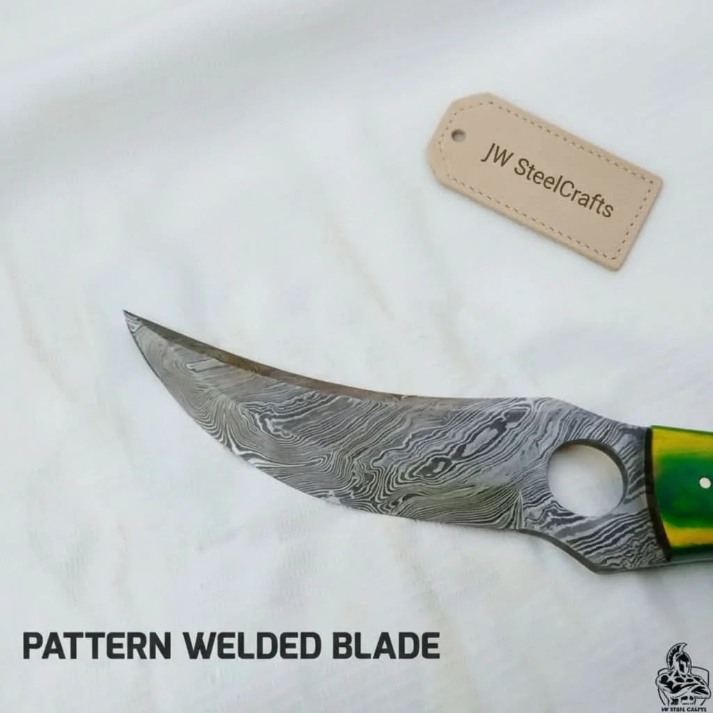 Damascus Hunting Knife 8.5” Fixed Blade by JW SteelCrafts, Damascus knife detail photo 2
