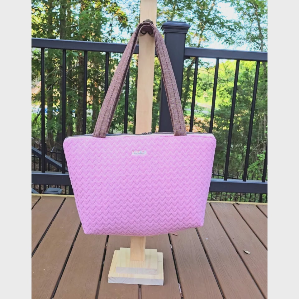 Large Pink Diaper Bag Tote, Handmade Baby Bag with Pockets, Teddy Bear Nursery Bag, Baby Shower Gift by Maypop House Designs, handmade leather goods detail photo 8