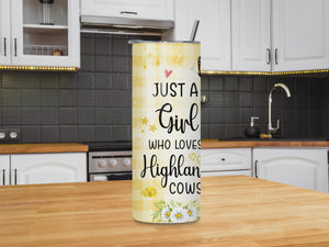 "Just A Girl Who Loves Highland Cows" 20oz Tumbler(Yellow)