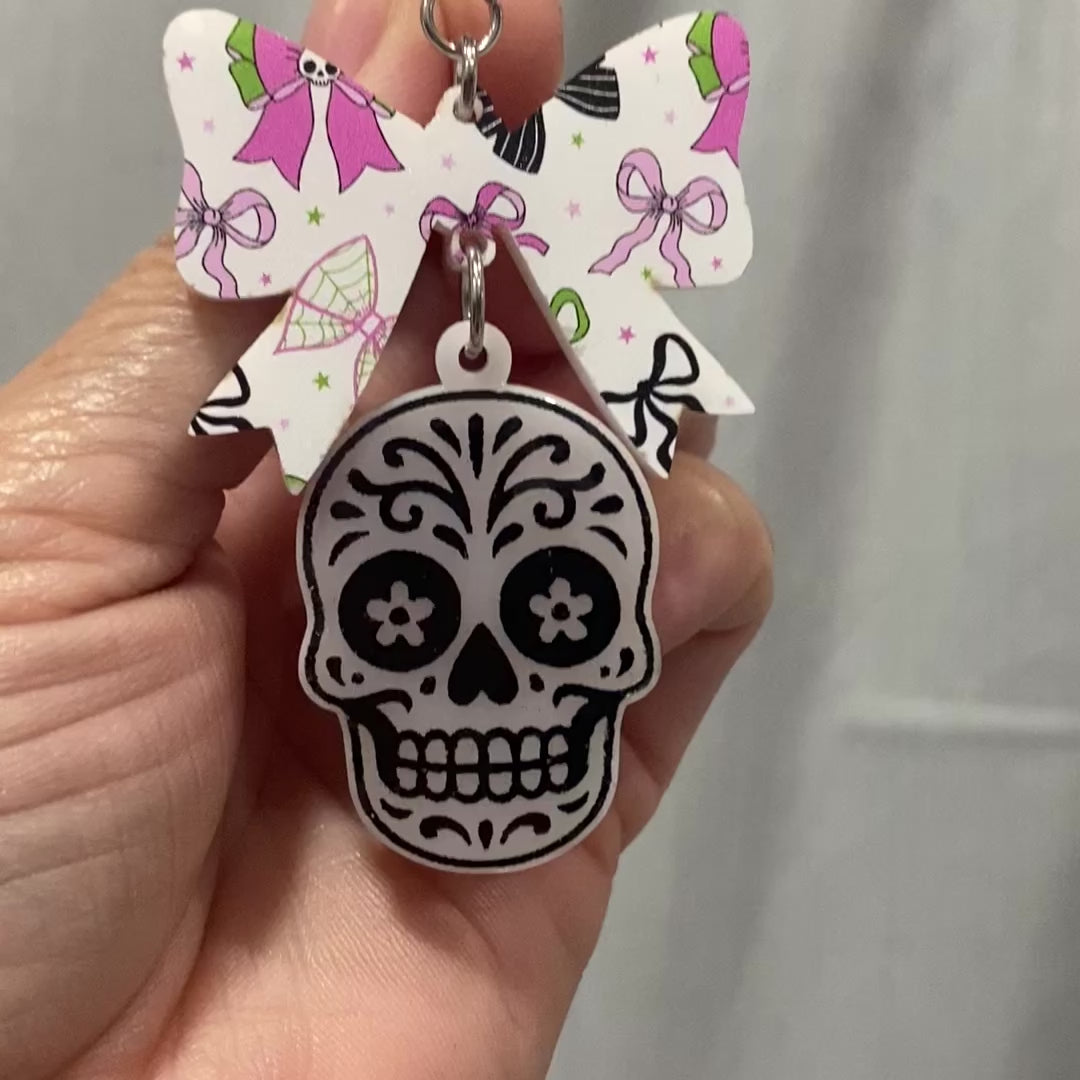 Sugar Skull Bow Halloween Earrings