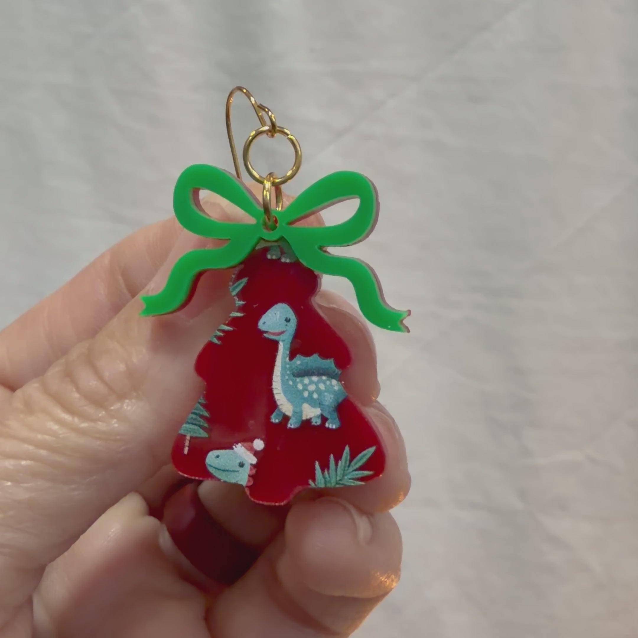 Dinosaur Christmas Tree Earrings