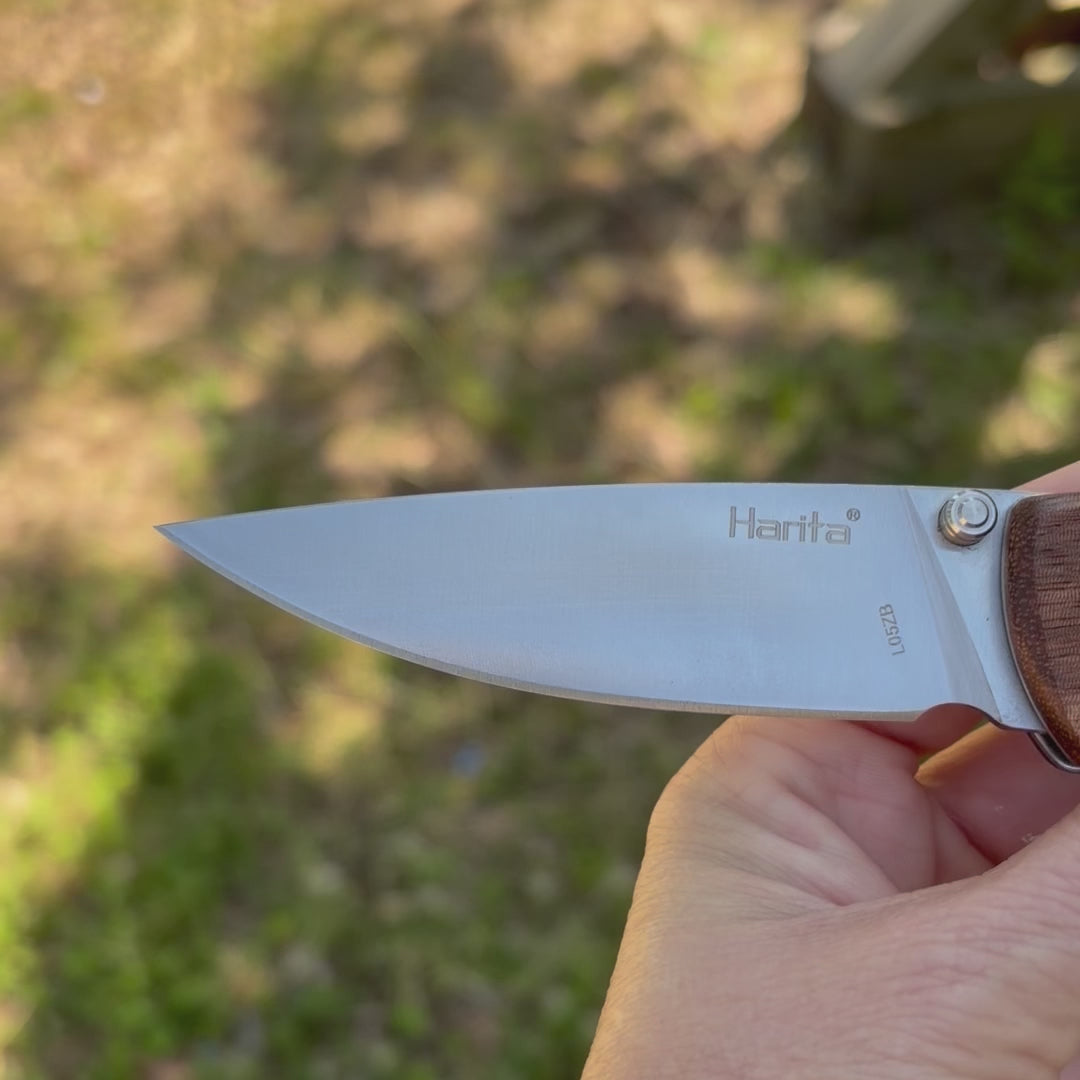 Personalized Engraved Wood Handle Pocket Knife by Poor Hog Customs, Damascus knife detail photo 2