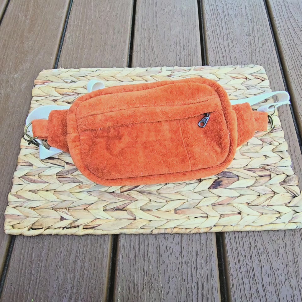 1970s Vintage Towel Crossbody Bum Bag, Retro Boho Fanny Pack, Handmade Terry Cloth Bag, Festival Crossbody Belt Bag, Upcycled Vintage Style by Maypop House Designs, natural