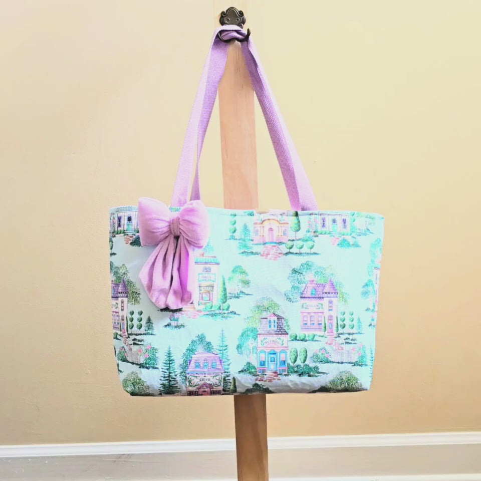 Lenox Spice Village Tote Bag, Handmade Cottagecore Tote with Bow, Vintage Kitchen Aesthetic Bag, One of a Kind Spice Village Market Bag by Maypop House Designs, Southern food