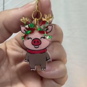 Reindeer Pig Christmas Earrings