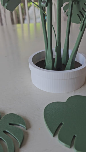 The Tween Space Monstera Coaster Set — Tropical Leaf Coasters with Display Holder | 3D Printed
