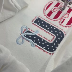 Patriotic USA Applique Shirt with Decorative Stitching and Bows