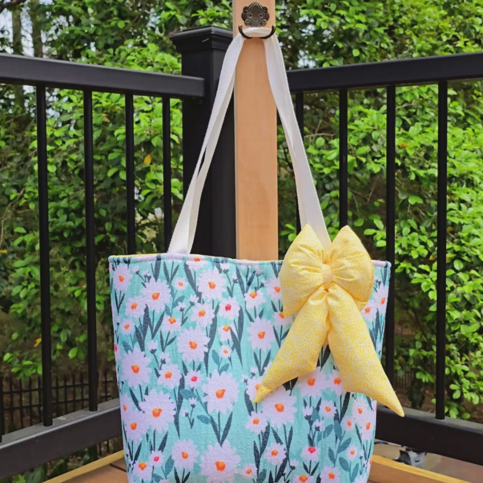 Floral Tote Bag with Bow Charm, Large Handmade Shoulder Bag, Cotton Lined Tote with Pockets by Maypop House Designs, handmade leather goods detail photo 9