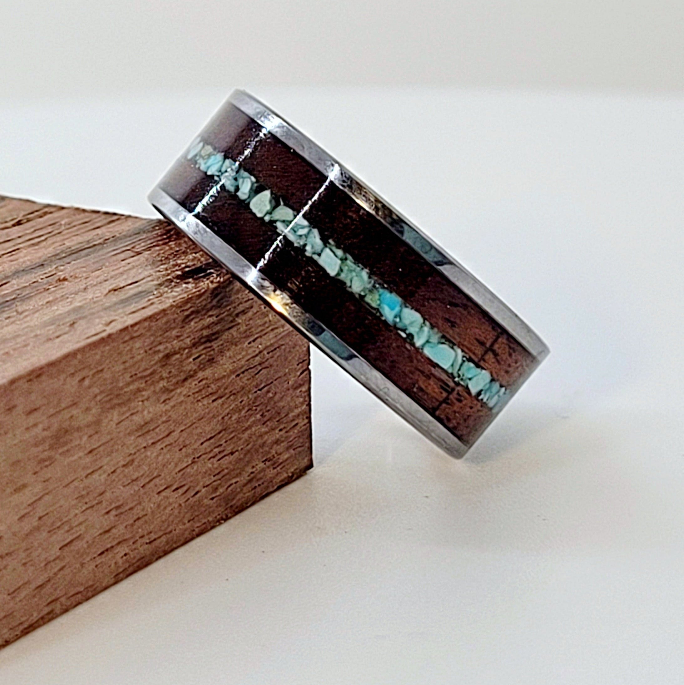 Turquoise and Walnut Wedding Band by Cotton Street Art Company, handmade ring main product photo