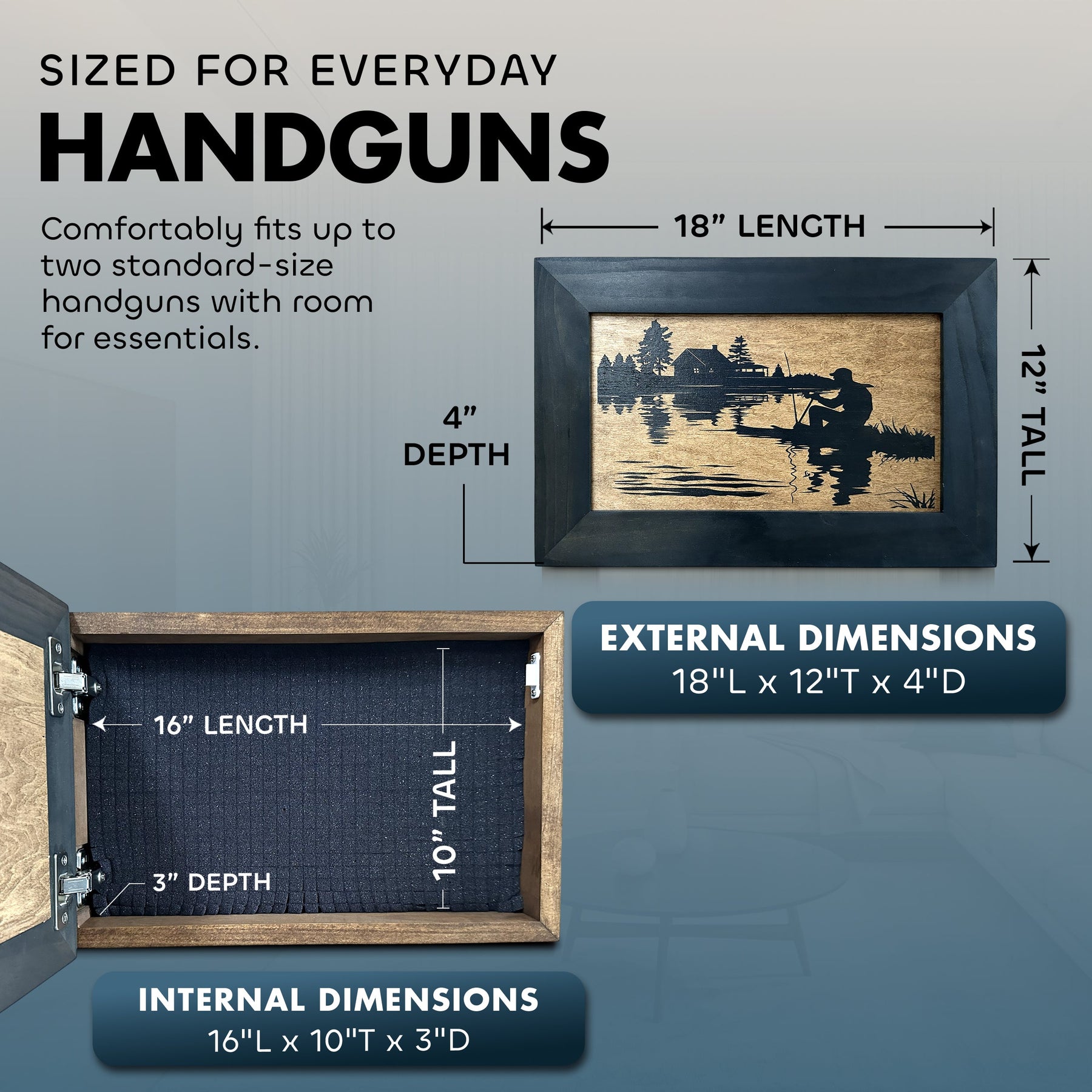 Rather Be Fishing Hidden Gun Safe - Handcrafted Gun Concealment Decor - Hidden Gun Shelf with Magnetic Lock for Quick Access - Hidden Wall Safe for Secure Storage - Made in USA