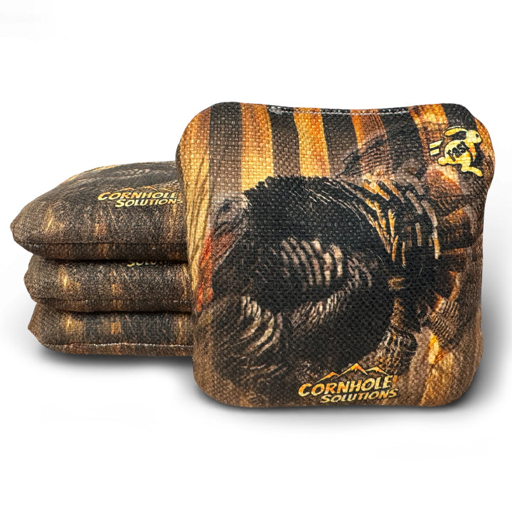 Turkey/Rustic Stars - Pro Style REC Cornhole Bags – Regulation 6"x6" – Full Set of 8 Cornhole Solutions