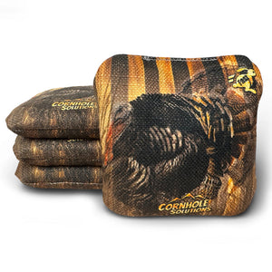 Turkey/Rustic Stars - Pro Style REC Cornhole Bags – Regulation 6"x6" – Full Set of 8 Cornhole Solutions