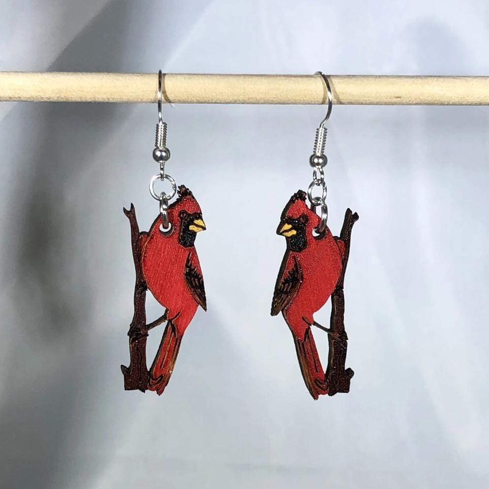 Red Cardinal Wooden Dangle Earrings | Bird Jewelry by Cate's Concepts, LLC, handmade jewelry detail photo 2