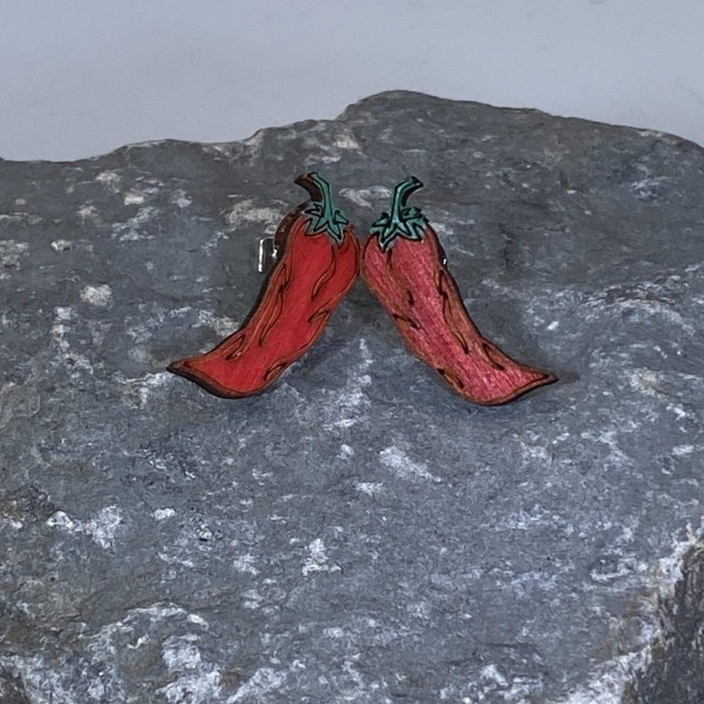Red Chili Pepper Earrings Wooden | Spicy Food Jewelry