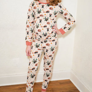 Additional view of Red Panda bamboo two piece pajamas for kids with hand drawn animal print