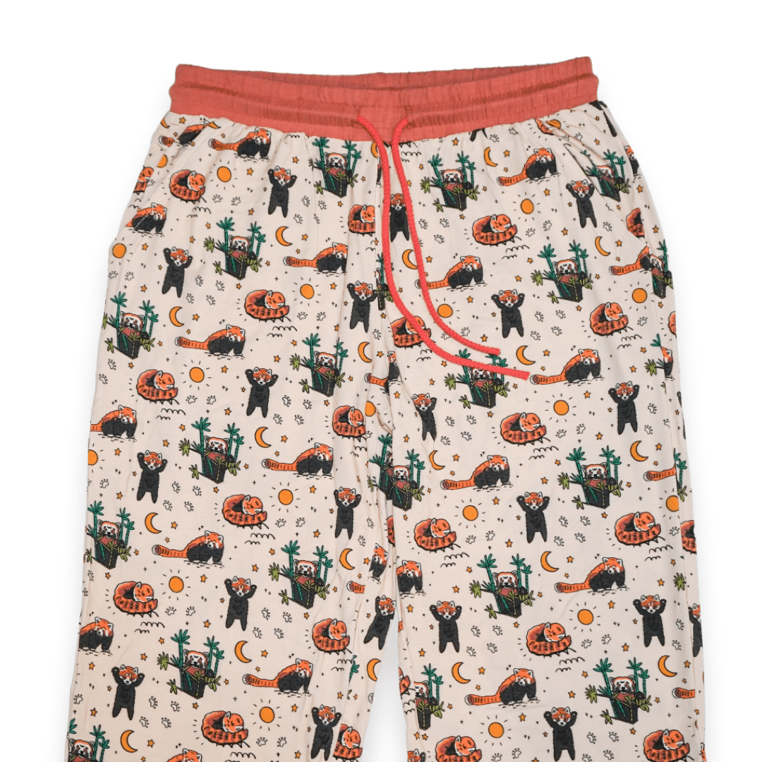 Additional view of Red panda bamboo pajama set for women with hand drawn animal print