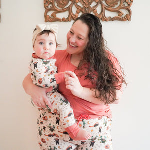 Red panda bamboo pajama set for women with hand drawn animal print