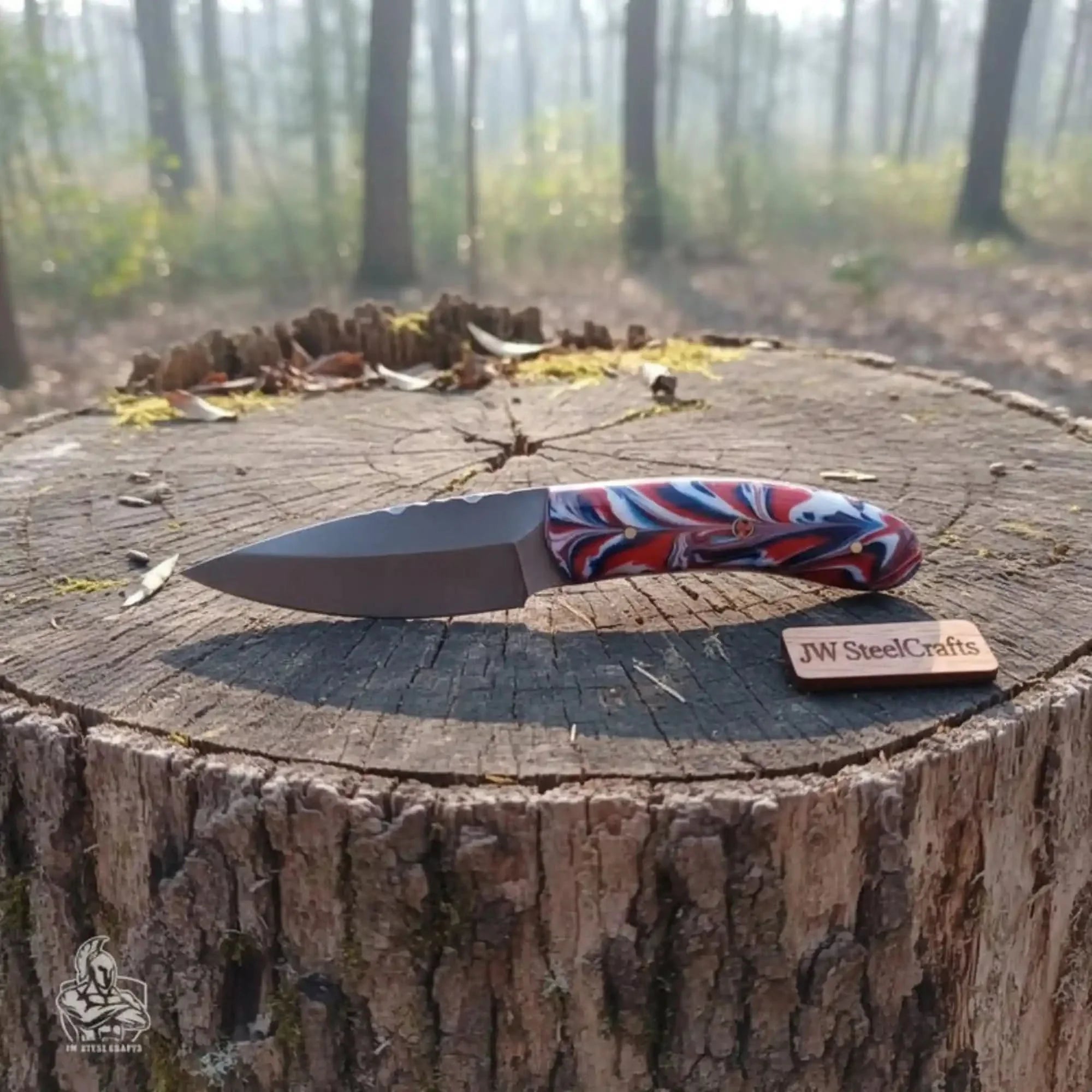 Handmade Skinner Knife Resin Handle Fixed Blade Hunting Knife JW SteelCrafts by JW SteelCrafts, Damascus knife main product photo