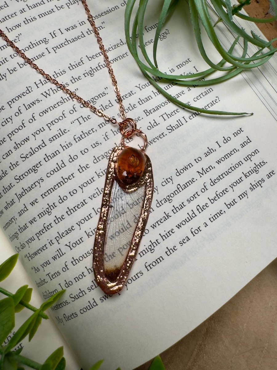 Resin Face and Dragonfly Wing Necklace