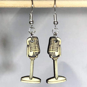 Retro Microphone Wooden Dangle Earrings | Music Jewelry