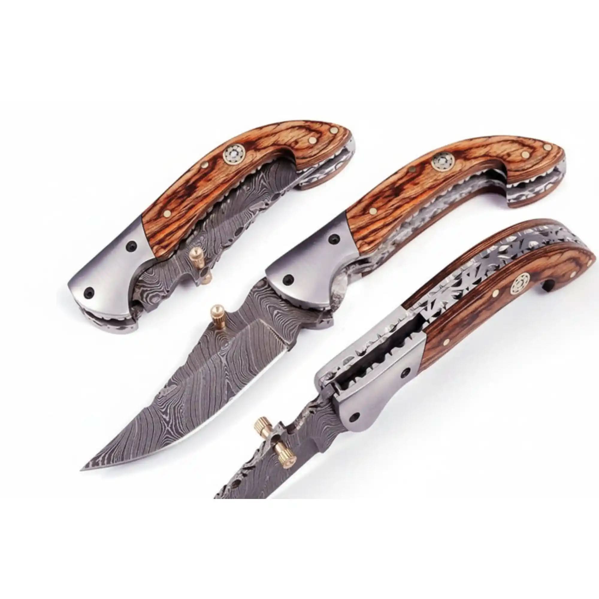 Handmade Damascus Steel Folding Knife with Exotic Wood Handle | Custom Pocket Knife | JW SteelCrafts by JW SteelCrafts, Damascus knife main product photo