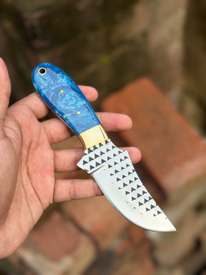 Handmade Sky Rustler Cowboy Knife 8" with sky blue marble resin handle