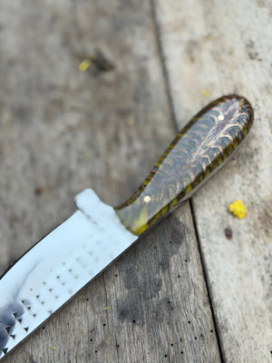 Handmade Amber Wave Skinner Knife 8" with carved amber and resin handle