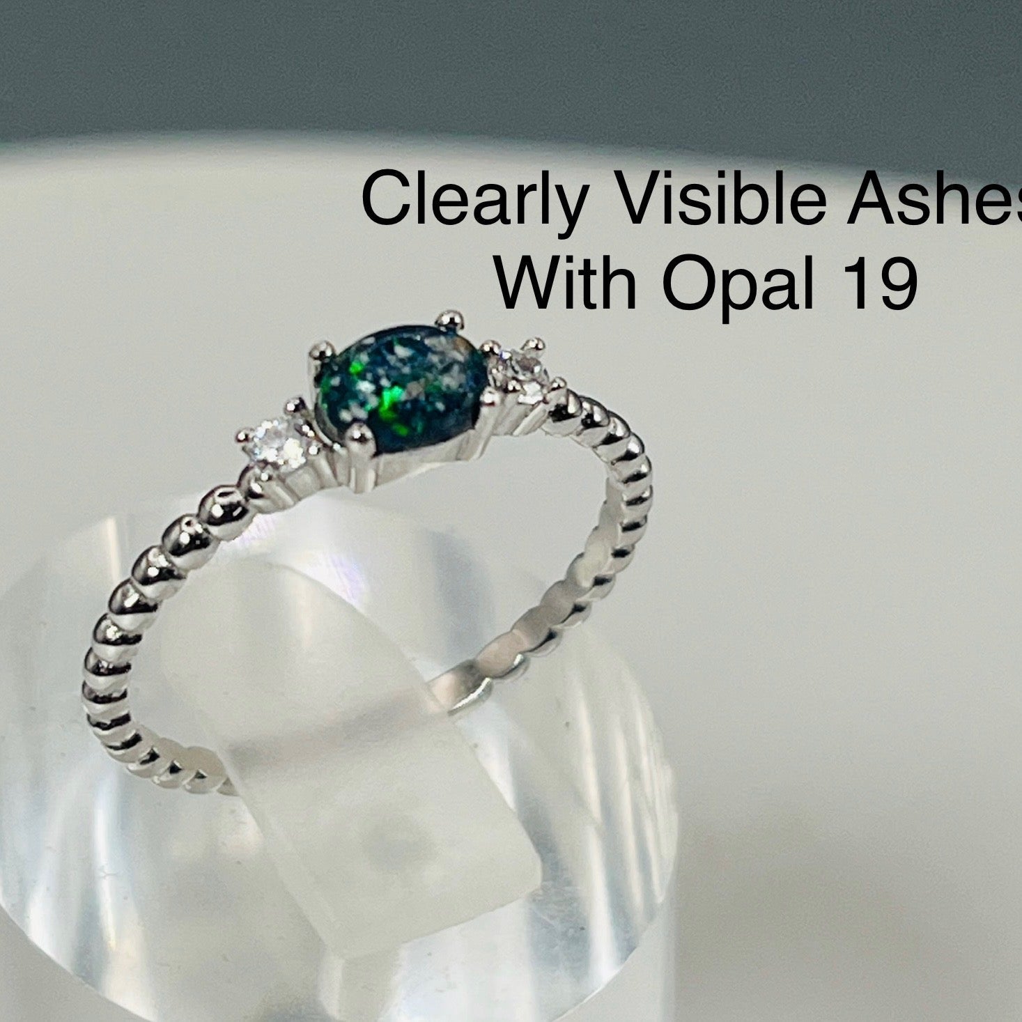 Stackable Memory Opal Ring Made w/ Cremation Ash, Dirt, Hair, or Sand by Cotton Street Art Company, handmade jewelry detail photo 2