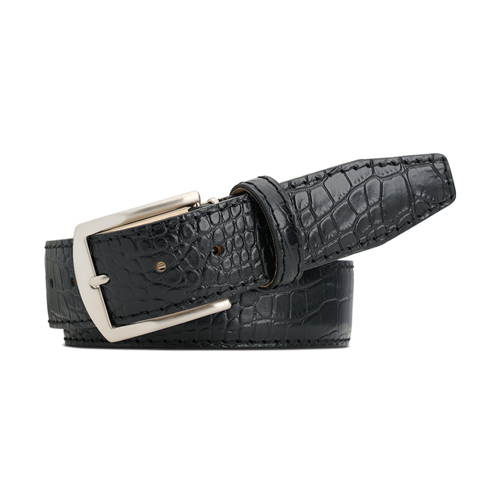Black Mock Croc Leather Belt