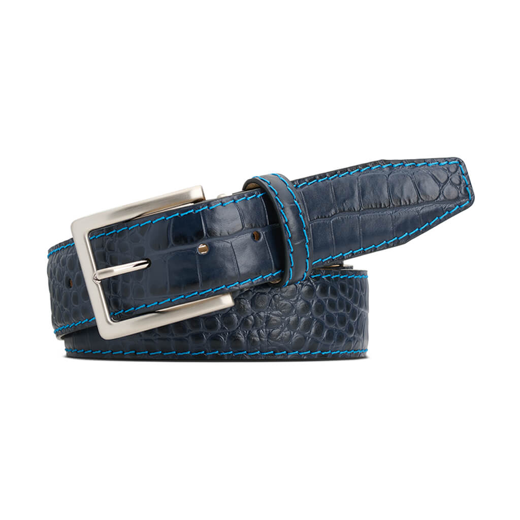 Navy Mock Croc Leather Belt