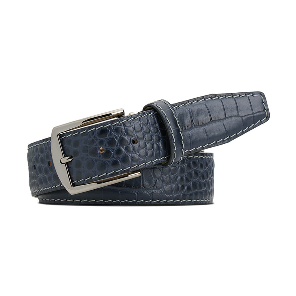 Navy Mock Croc Leather Belt