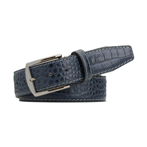 Navy Mock Croc Leather Belt