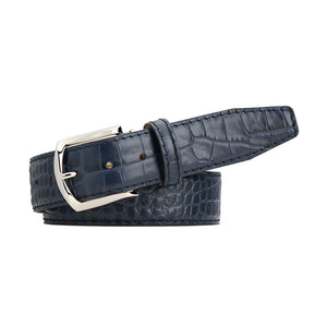 Navy Mock Croc Leather Belt