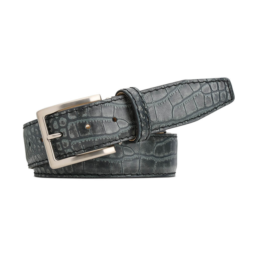Platinum Mock Croc Leather Belt