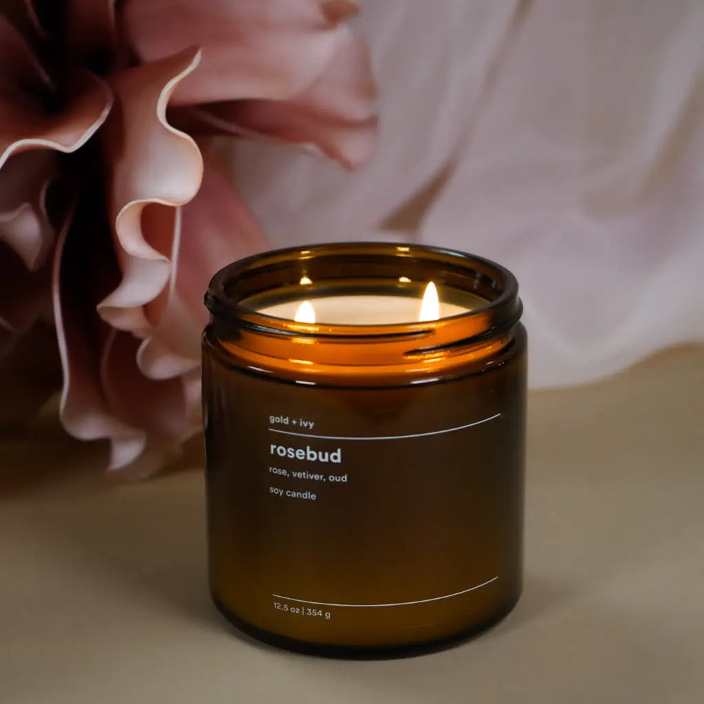 Rosebud by gold + ivy, scented candle detail photo 2