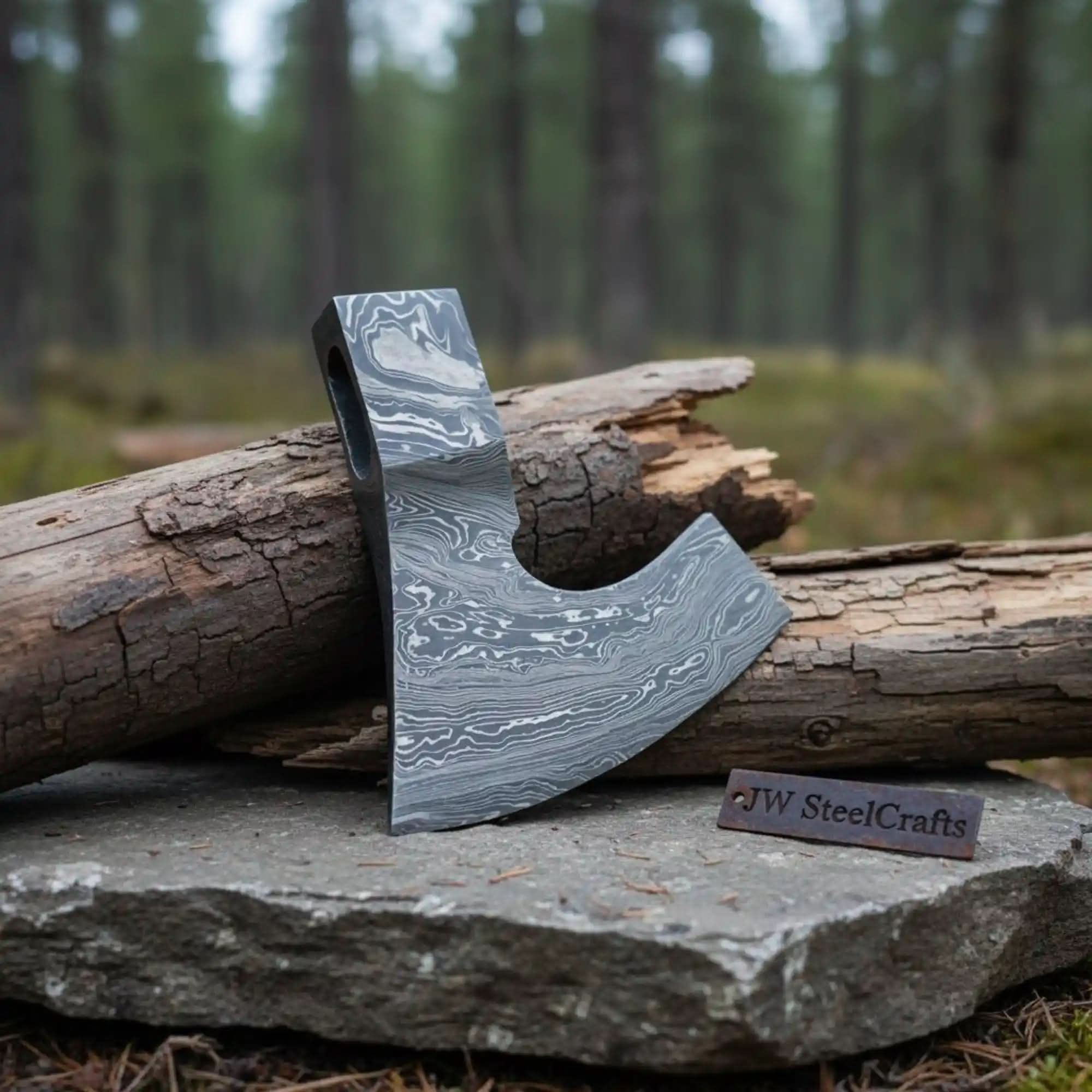 Hand Forged Damascus Steel Bearded Axe Head Blank for Custom Handle | JW SteelCrafts by JW SteelCrafts, Southern lifestyle apparel main product photo