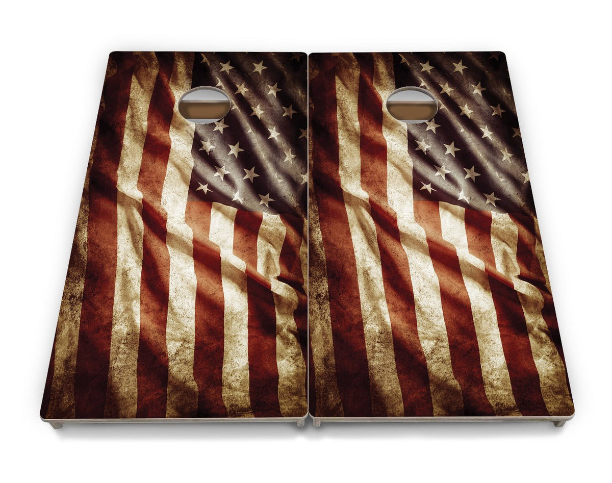 Rustic Wavy Flag Cornhole Boards – Tournament Series