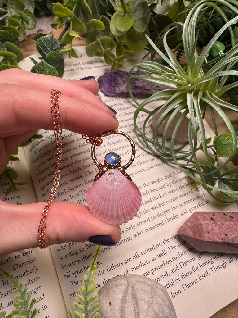 Scallop Shell and Moonstone Necklace by Copper Ashes