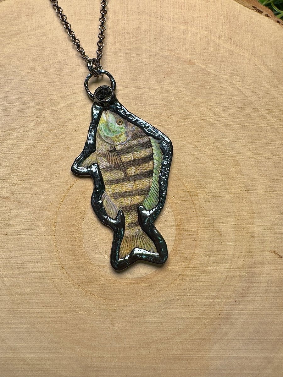 Sheepshead and Black Rutile Quartz Necklace