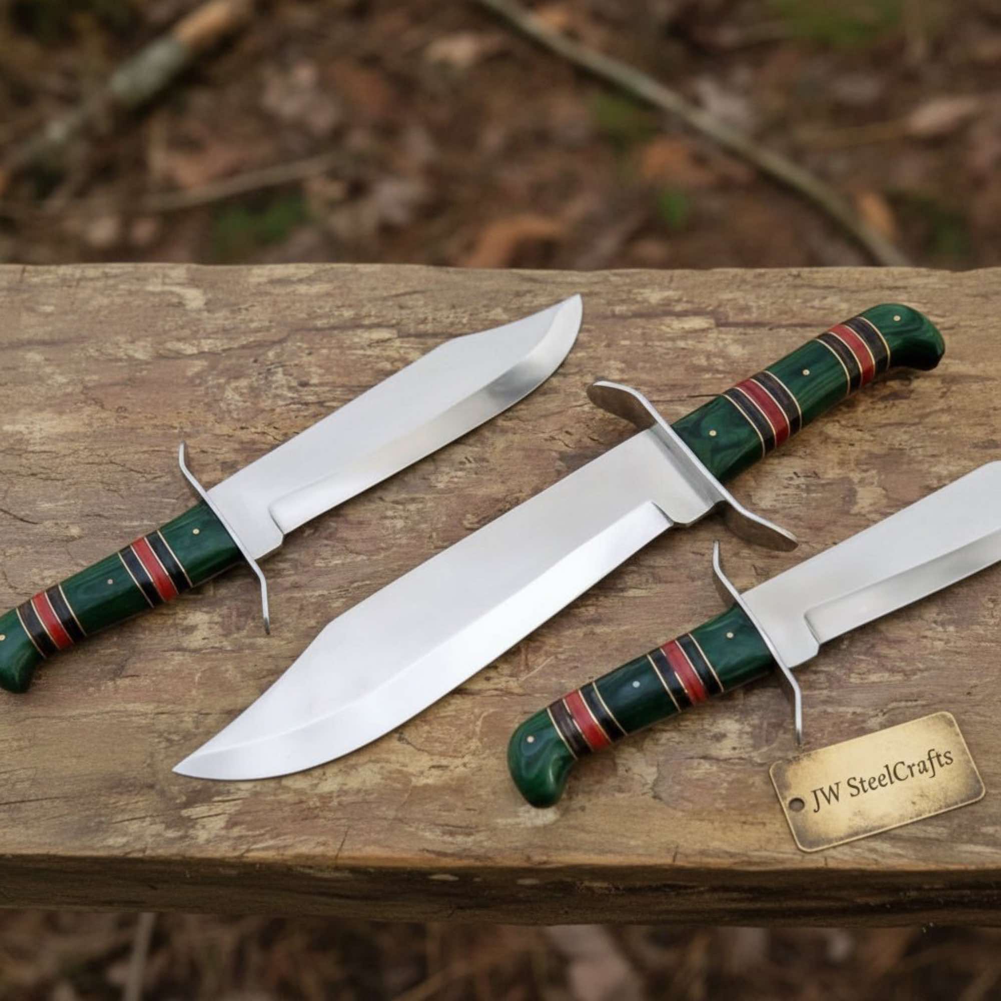 Sheffield Clip Point Bowie Knife Mirror Polish Steel with S Guard and Stacked Handle by JW SteelCrafts, Damascus knife detail photo 2