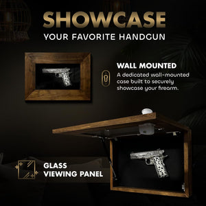 Wall Mounted Pistol Display Case - Handcrafted Gun Cabinet with Magnetic Lock for Secure Storage - Quick Access Gun Display Case with Mount & Customizable Foam Inserts - Made in USA