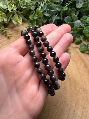 Silver Sheen Obsidian Beaded Bracelet with 6mm Beads